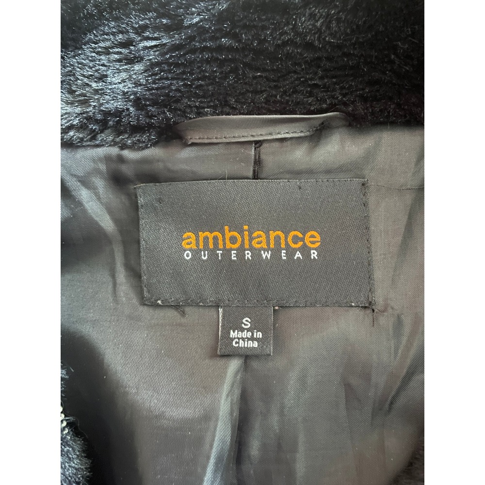 Ambiance Outerwear Black Faux Fur Zip-Up Bomber Jacket Size Small - Picture 3 of 8